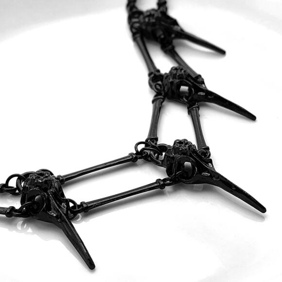 Black Raven Bird Skull Spike Necklace - Picture 1 of 6